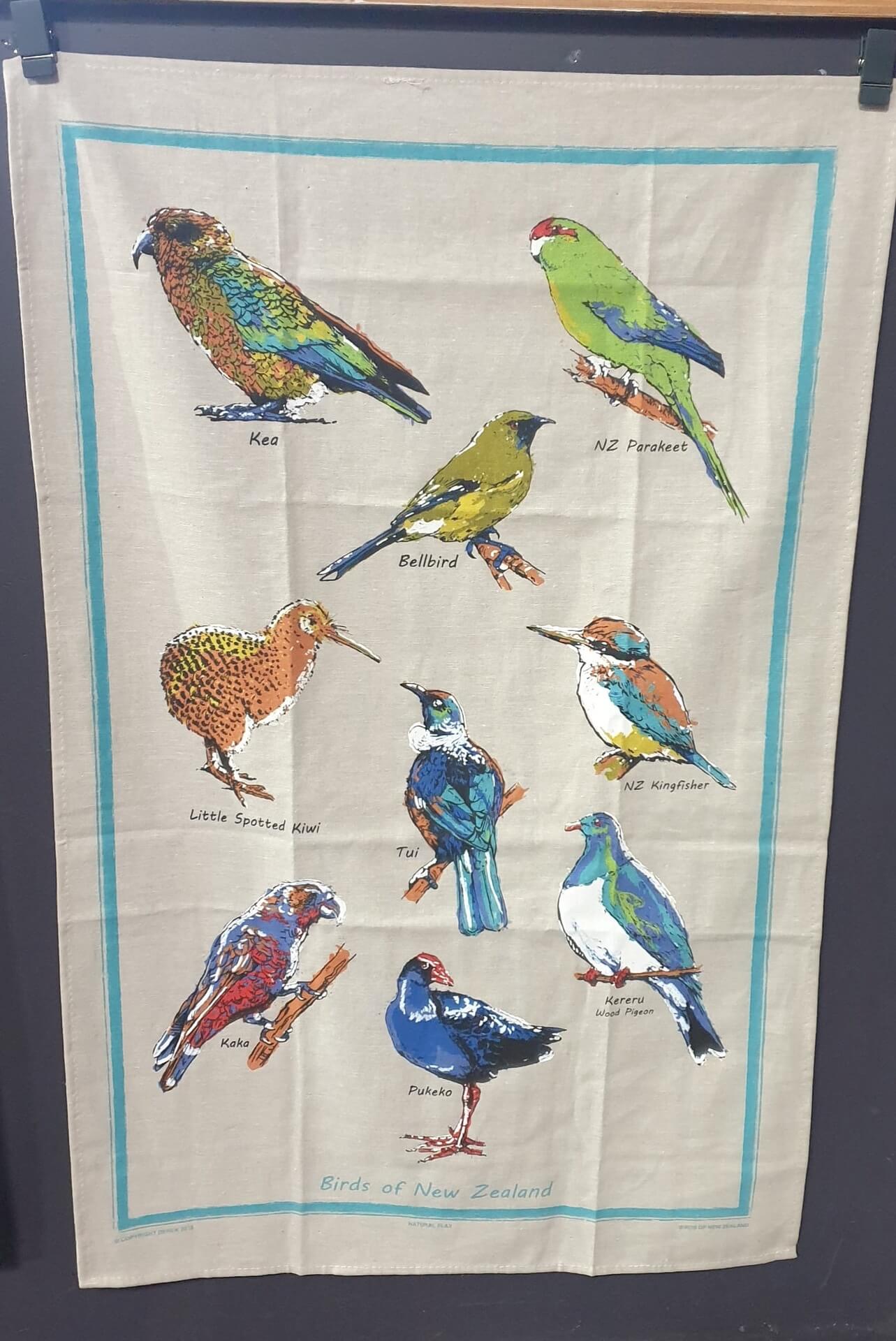 Flax Tea Towel - Birds of NZ - Te Ana Māori Rock Art